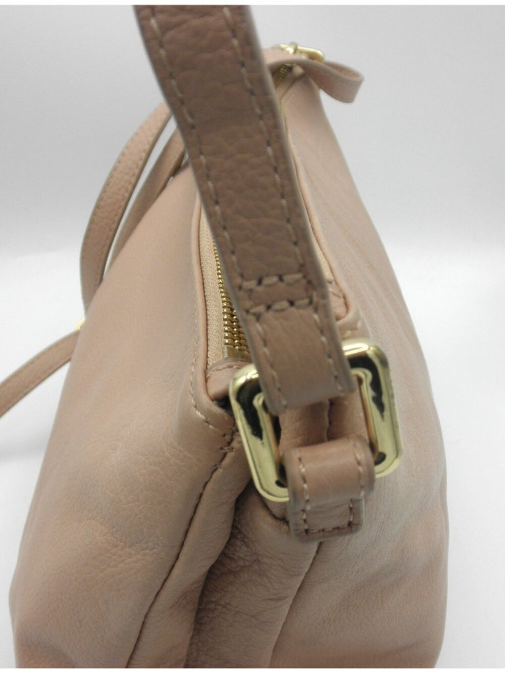 Margot Peach Blush Leather Double Top Zip Crossbody Shoulder Bag Genuine Leather - Picture 6 of 16